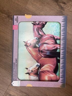 Decorative Horses Tempered Glass Cutting Board - Pink/Brown